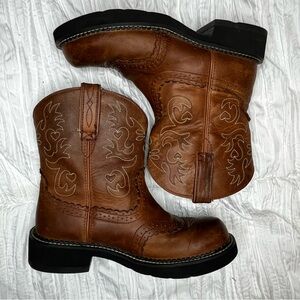 Ariat Fatbaby Western Cowboy Boots Brown Leather Embroidered US 10B Square Toe